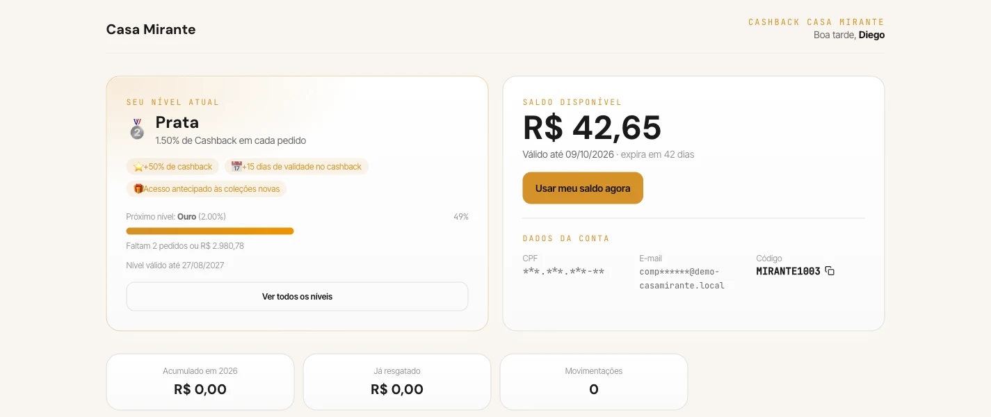 Portal do comprador mostrando o nível Prata, os benefícios do nível e uma barra de progresso: faltam 2 pedidos ou R$ 2.980 para chegar ao Ouro